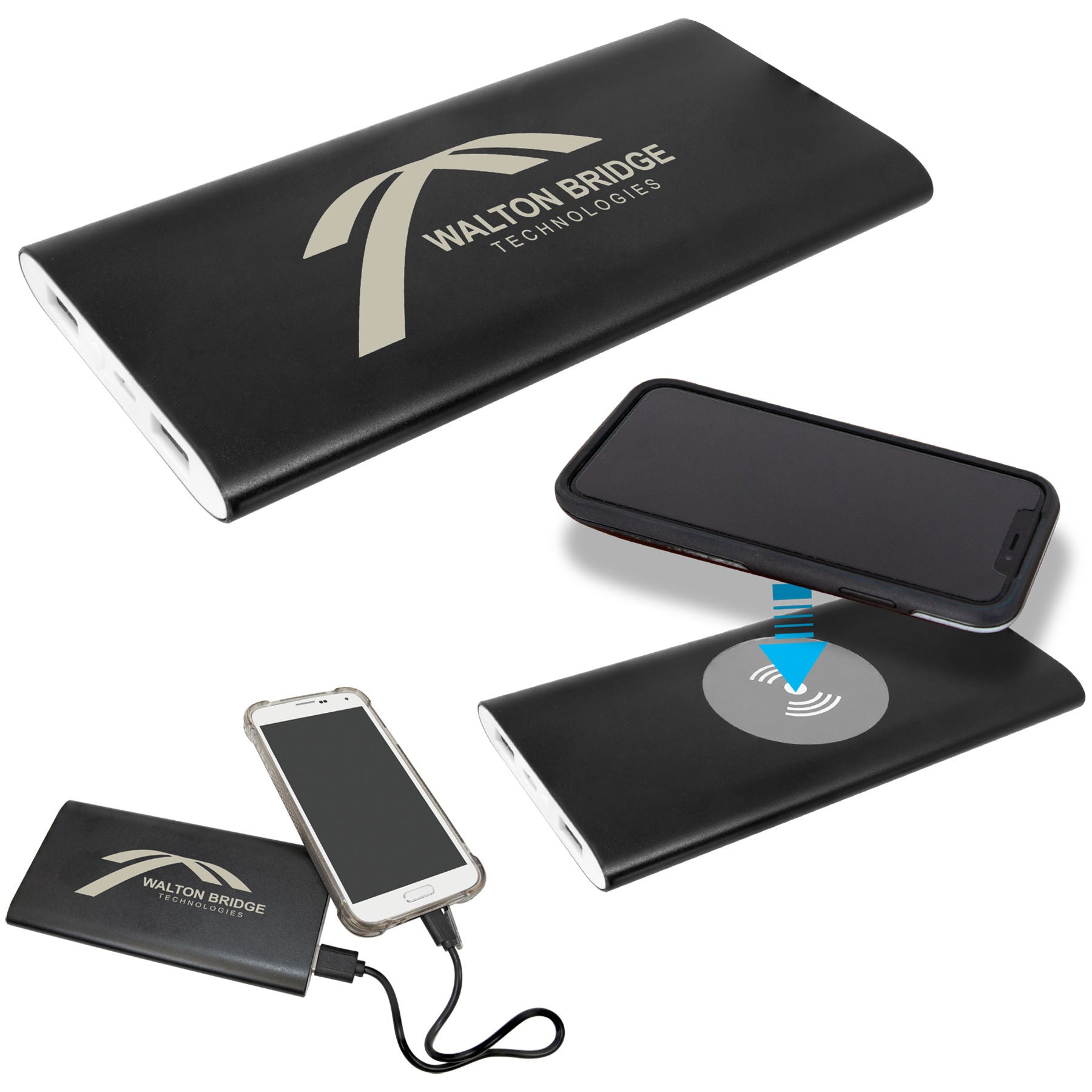 Wireless anodized power bank and aluminum charger set